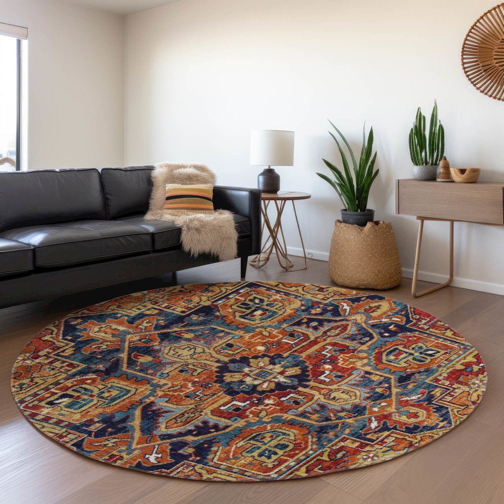 Premium Machine Washable Mayfield  Paprika 8' x 8' Round Rug. Picture 5