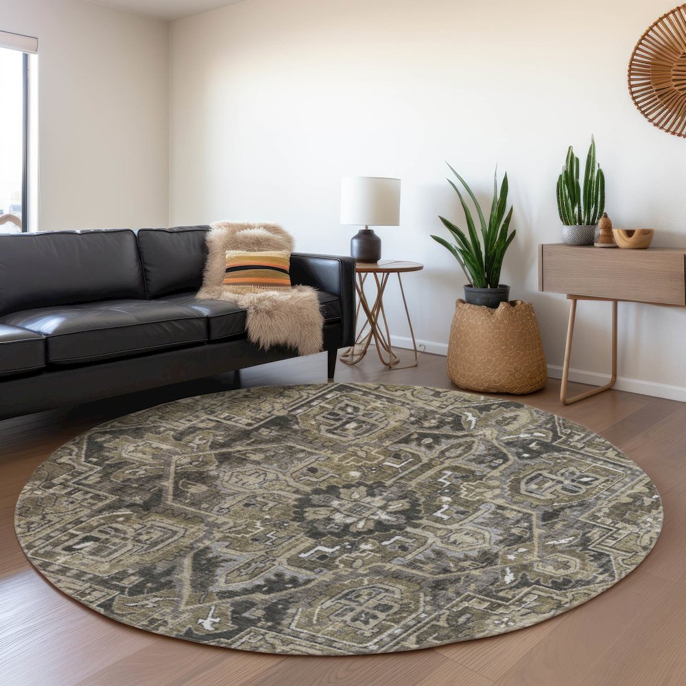 Premium Machine Washable Mayfield  Taupe 8' x 8' Round Rug. Picture 5