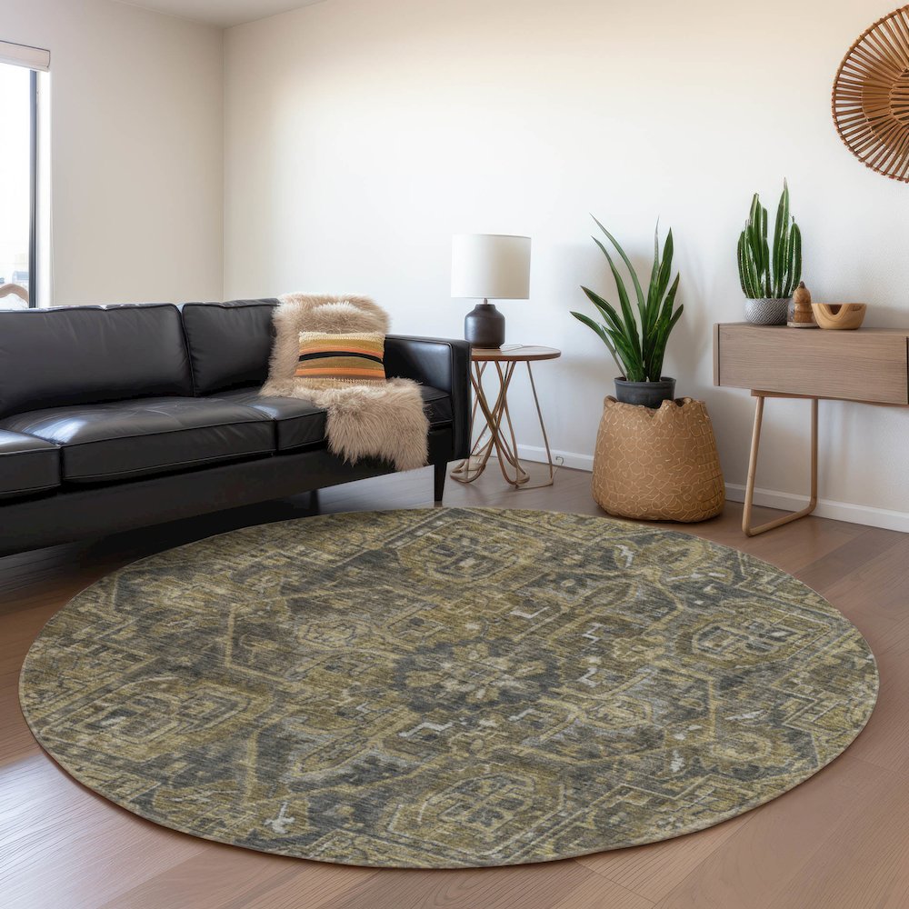 Premium Machine Washable Mayfield  Chocolate 8' x 8' Round Rug. Picture 5