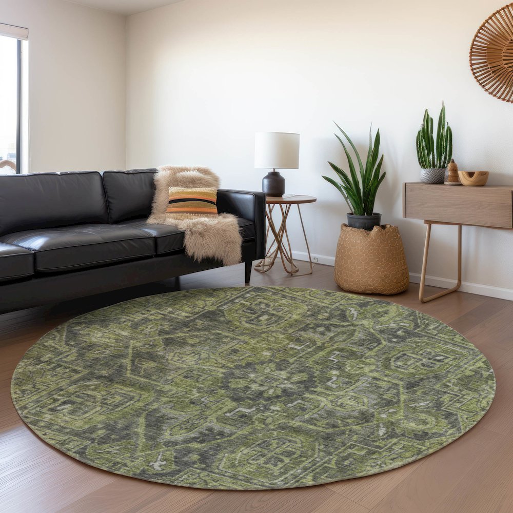 Premium Machine Washable Mayfield  Green 8' x 8' Round Rug. Picture 5