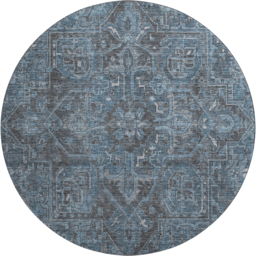 Premium Machine Washable Mayfield  Navy 8' x 8' Round Rug. Picture 1