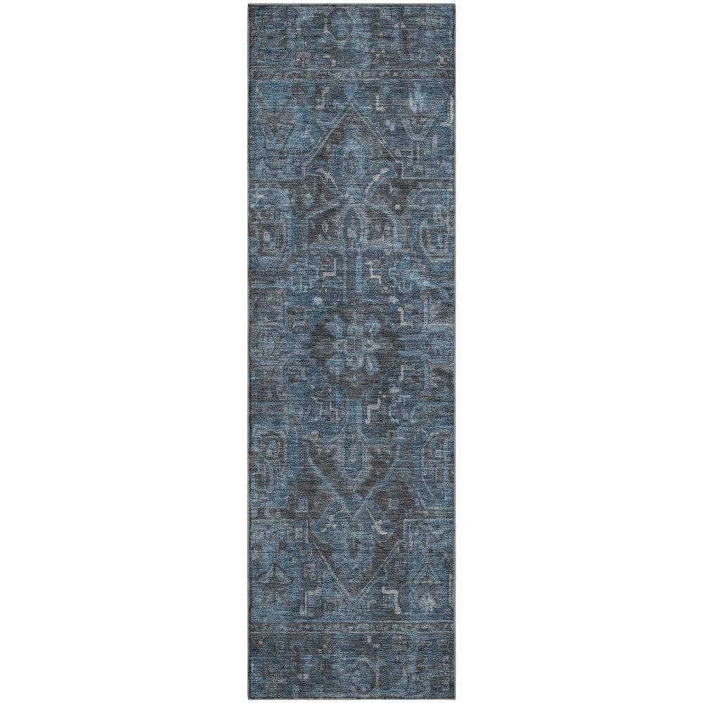 Premium Machine Washable Mayfield  Navy 2'3" x 7'6" Runner Rug. Picture 1