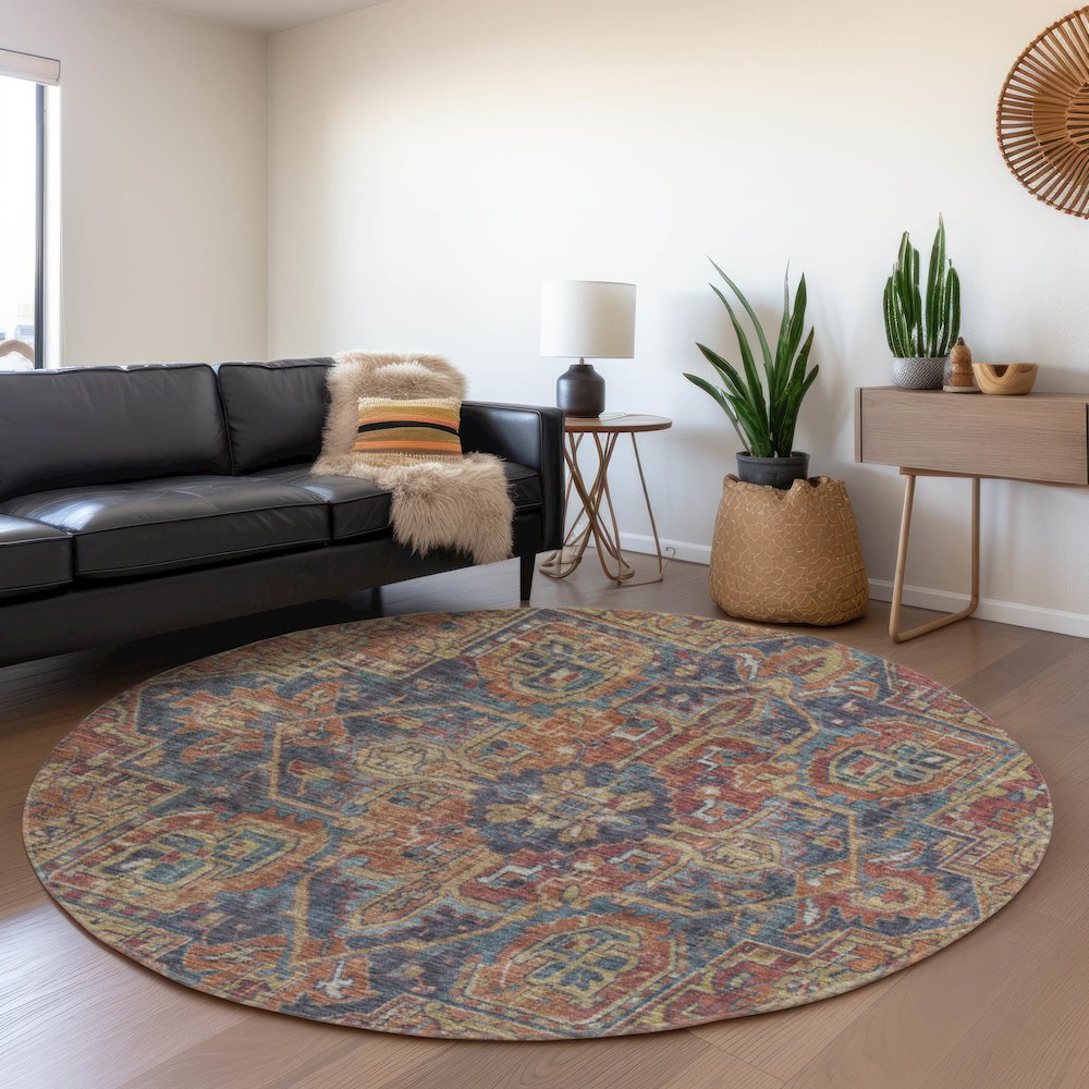 Premium Machine Washable Mayfield  Red 8' x 8' Round Rug. Picture 5