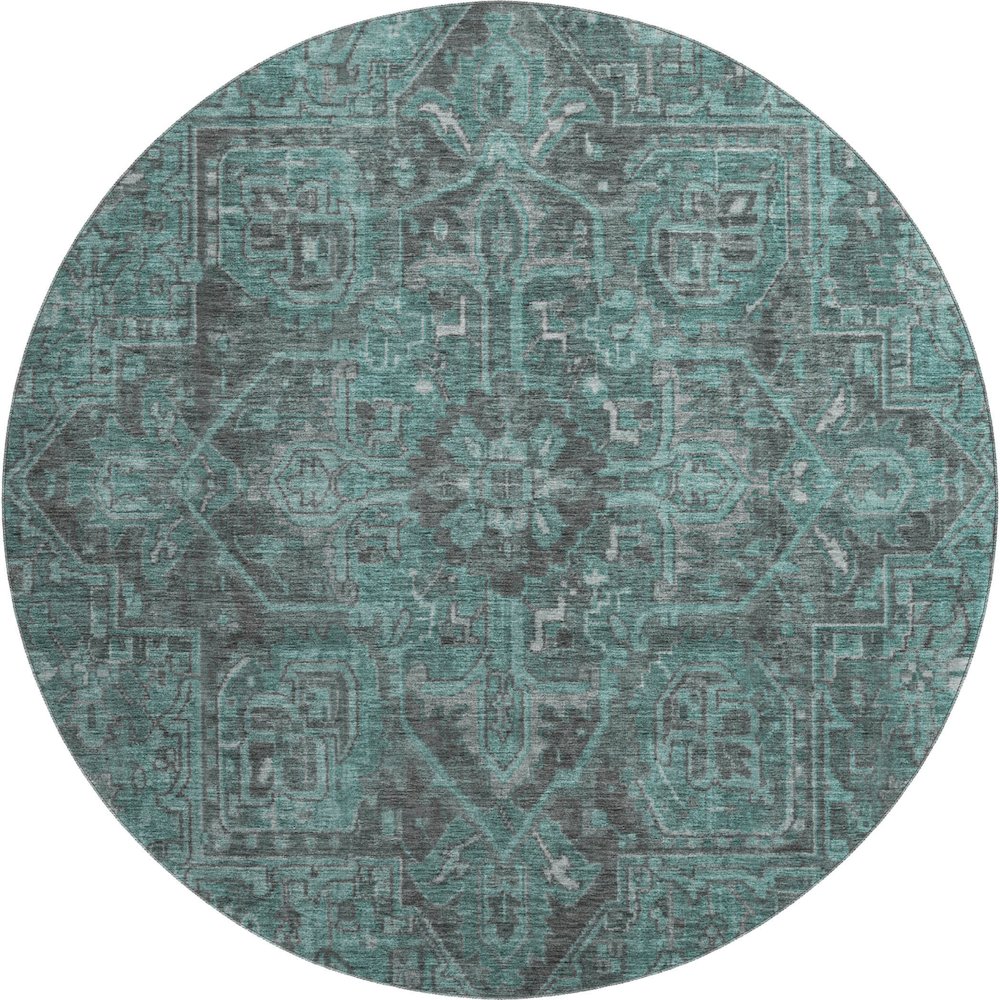 Premium Machine Washable Mayfield  Turquoise 8' x 8' Round Rug. Picture 1