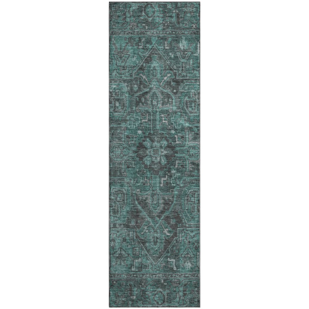 Premium Machine Washable Mayfield  Turquoise 2'3" x 7'6" Runner Rug. Picture 1