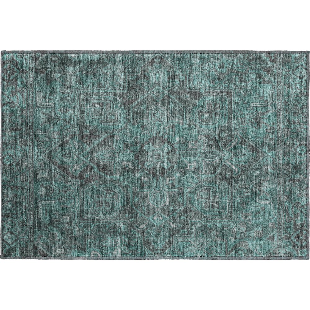Premium Machine Washable Mayfield  Turquoise 1'8" x 2'6" Rug. Picture 1
