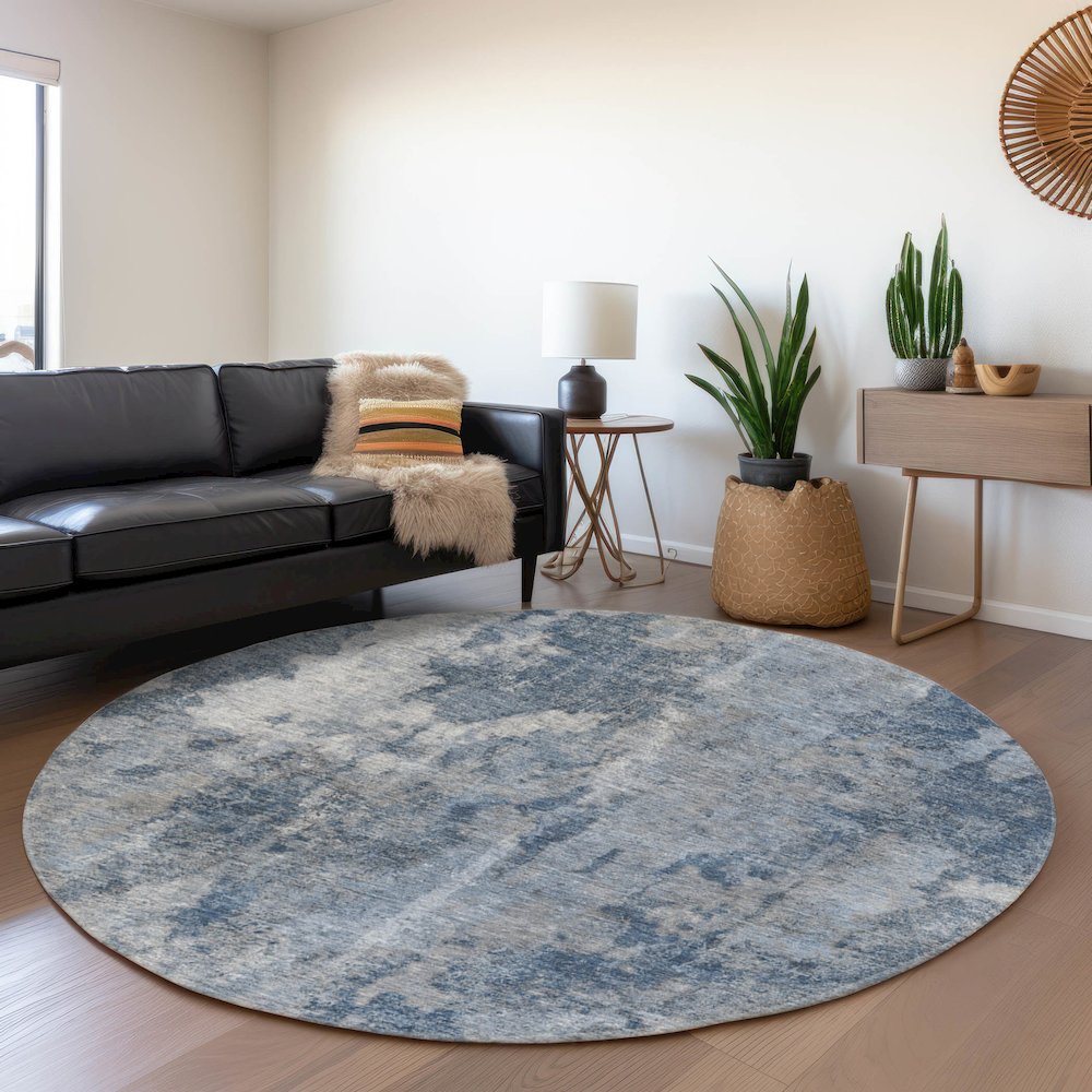 Premium Machine Washable Mayfield  Blue 8' x 8' Round Rug. Picture 5