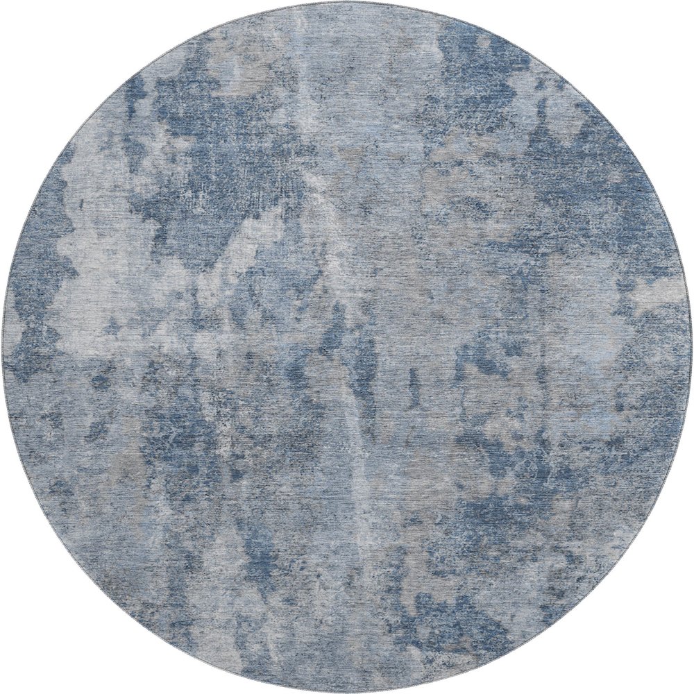 Premium Machine Washable Mayfield  Blue 8' x 8' Round Rug. Picture 1