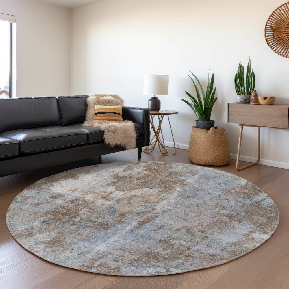 Premium Machine Washable Mayfield  Brown 8' x 8' Round Rug. Picture 5
