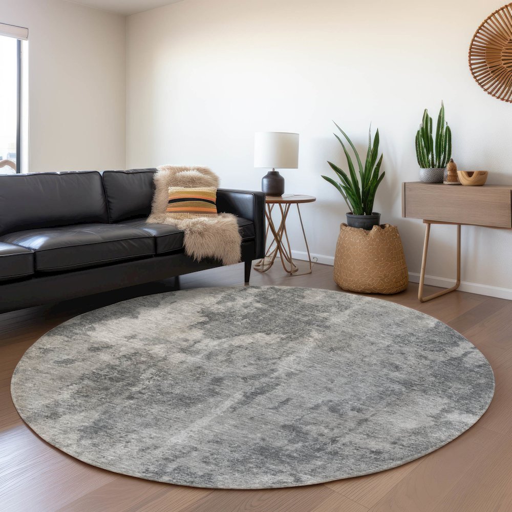 Premium Machine Washable Mayfield  Gray 8' x 8' Round Rug. Picture 5