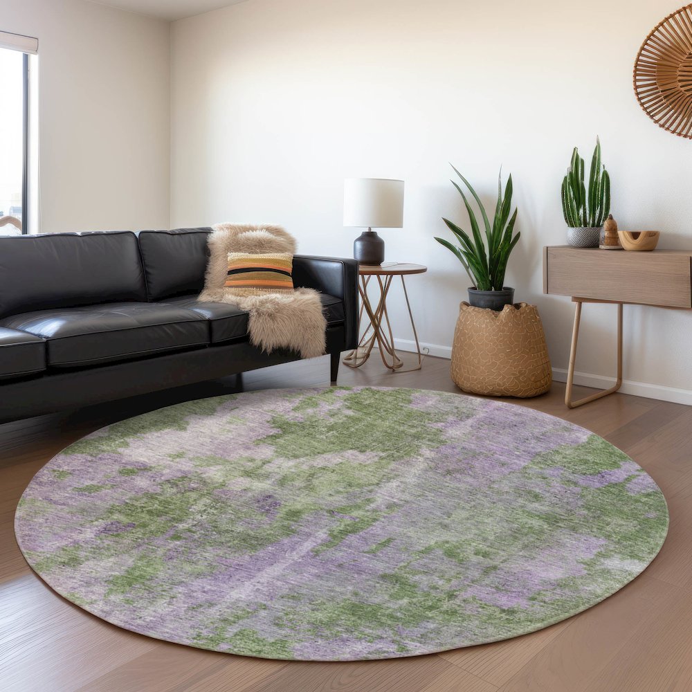 Premium Machine Washable Mayfield  Green 8' x 8' Round Rug. Picture 5