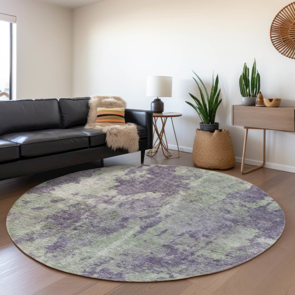 Premium Machine Washable Mayfield  Purple 8' x 8' Round Rug. Picture 5