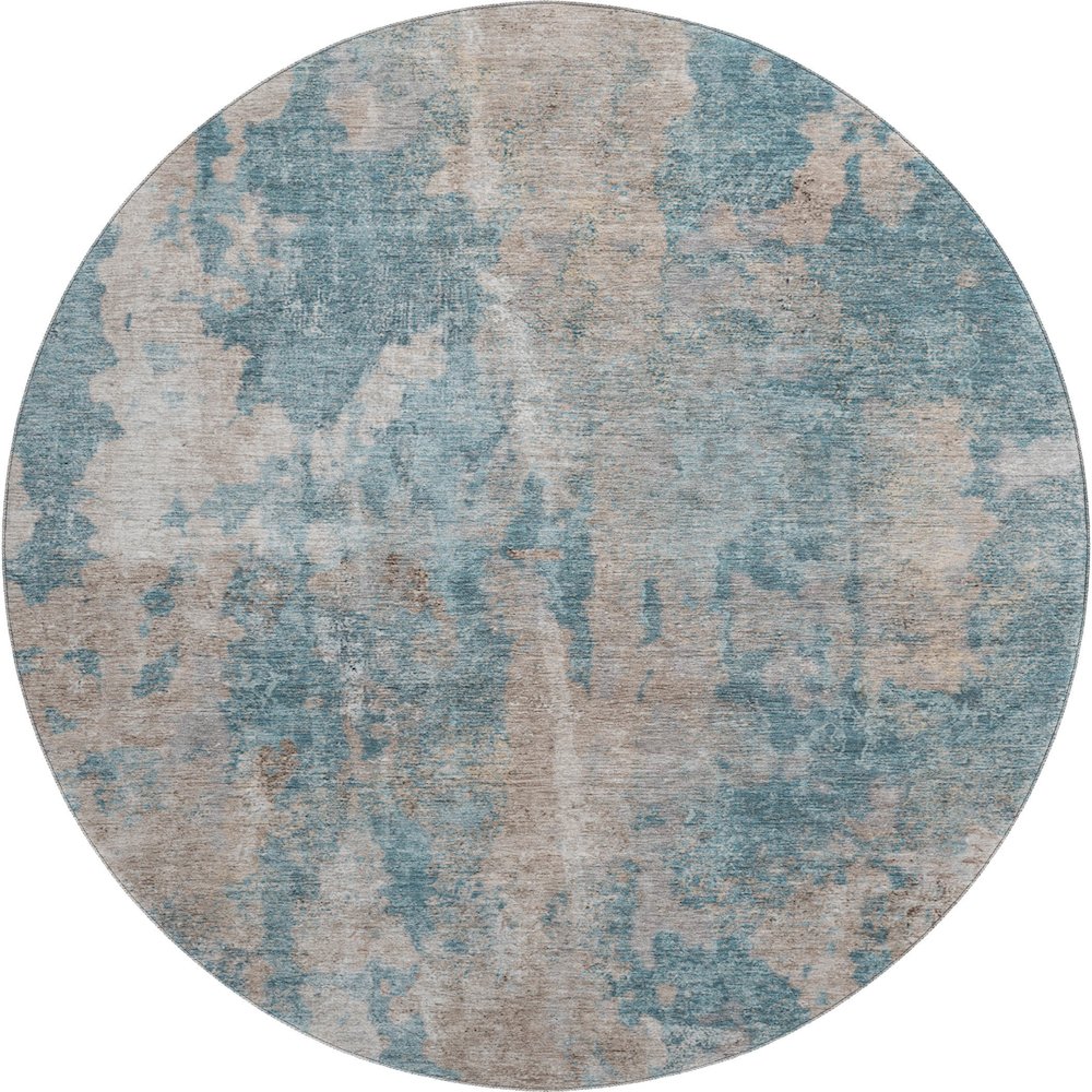 Premium Machine Washable Mayfield  Teal 8' x 8' Round Rug. Picture 1