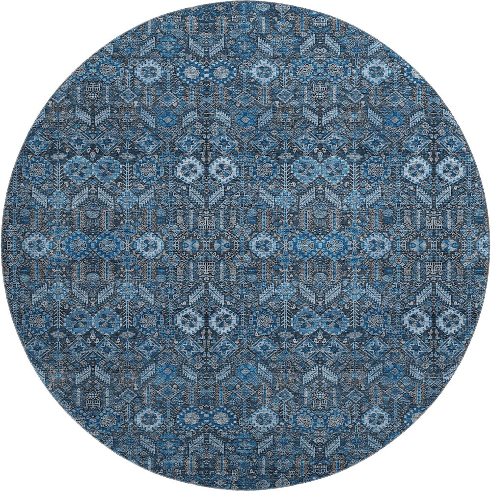 Premium Machine Washable Mayfield  Blue 8' x 8' Round Rug. Picture 1