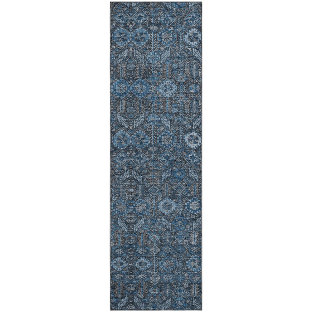 Premium Machine Washable Mayfield  Blue 2'3" x 7'6" Runner Rug. Picture 1