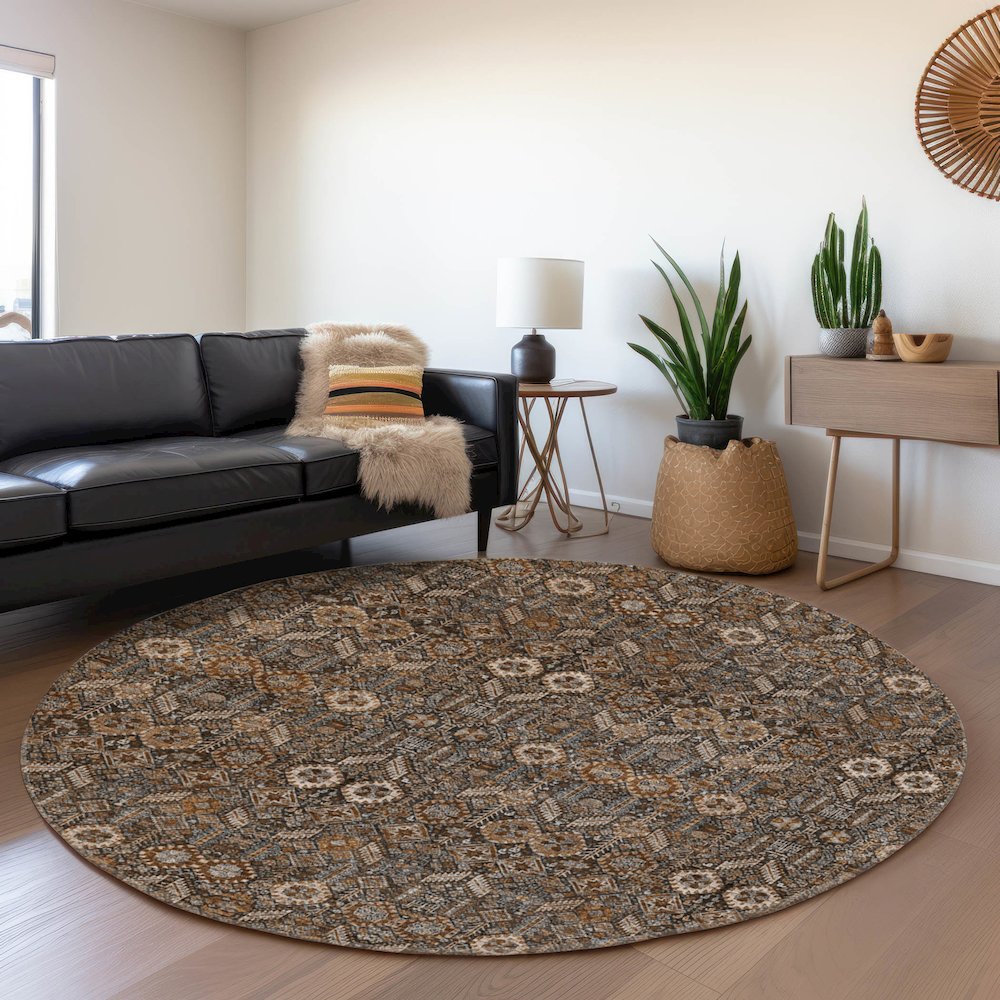 Premium Machine Washable Mayfield  Chocolate 8' x 8' Round Rug. Picture 5