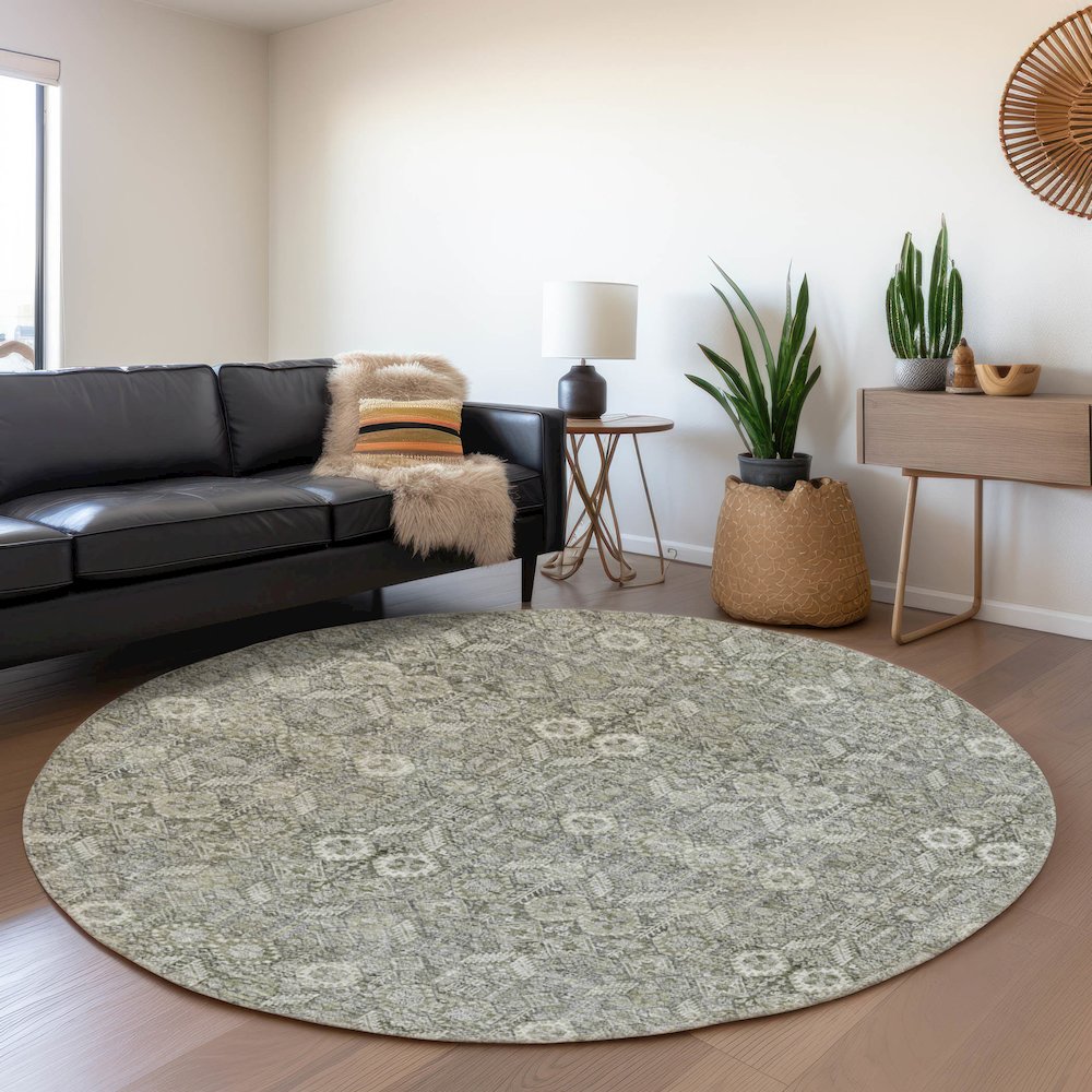 Premium Machine Washable Mayfield  Gray 8' x 8' Round Rug. Picture 5