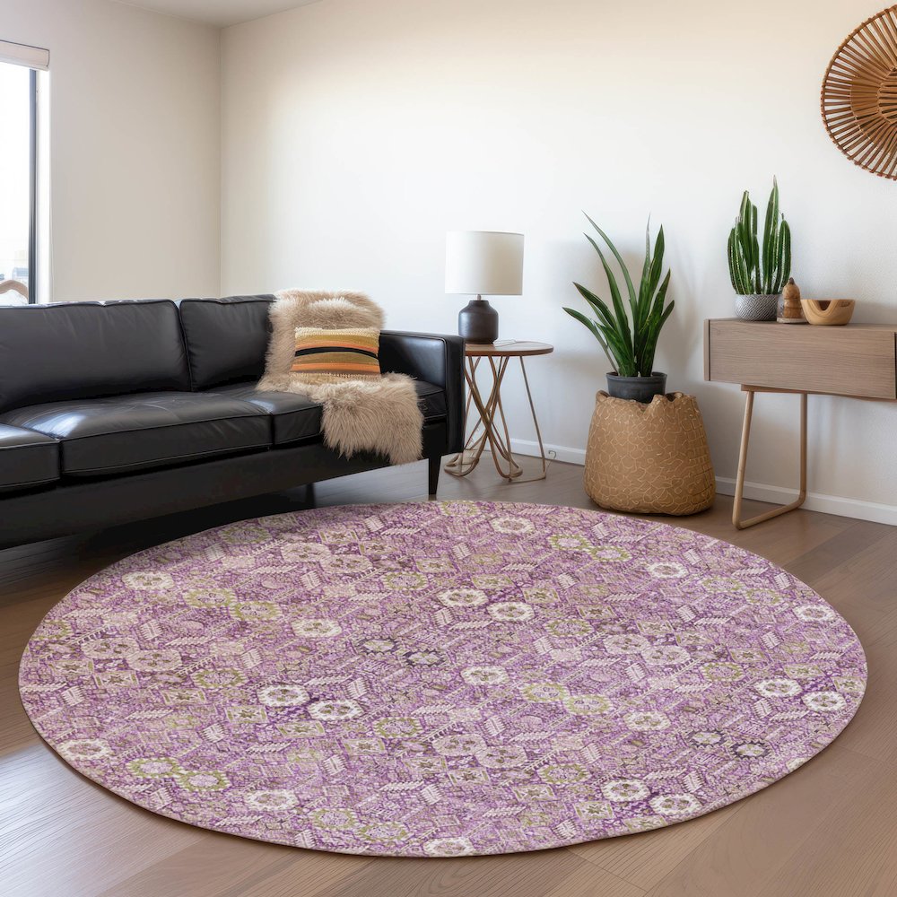Premium Machine Washable Mayfield  Lavender 8' x 8' Round Rug. Picture 5