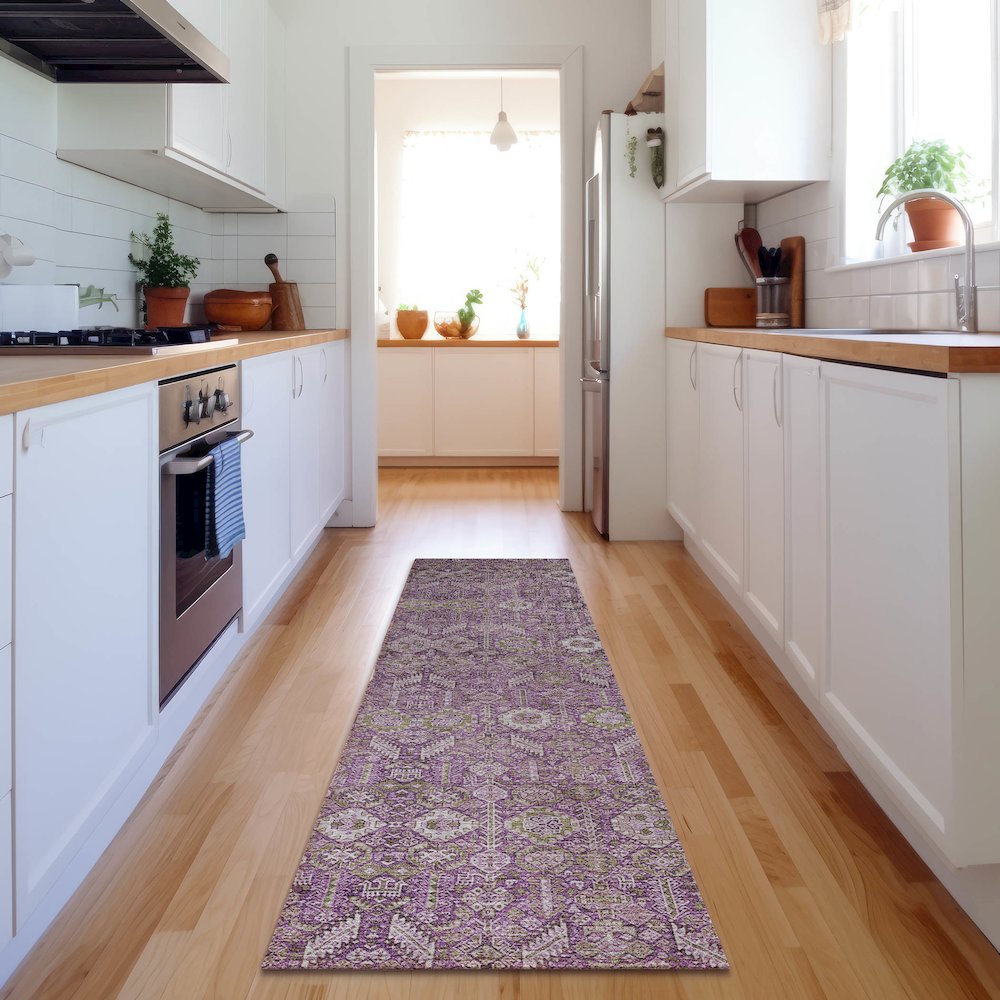 Premium Machine Washable Mayfield  Lavender 2'3" x 7'6" Runner Rug. Picture 5