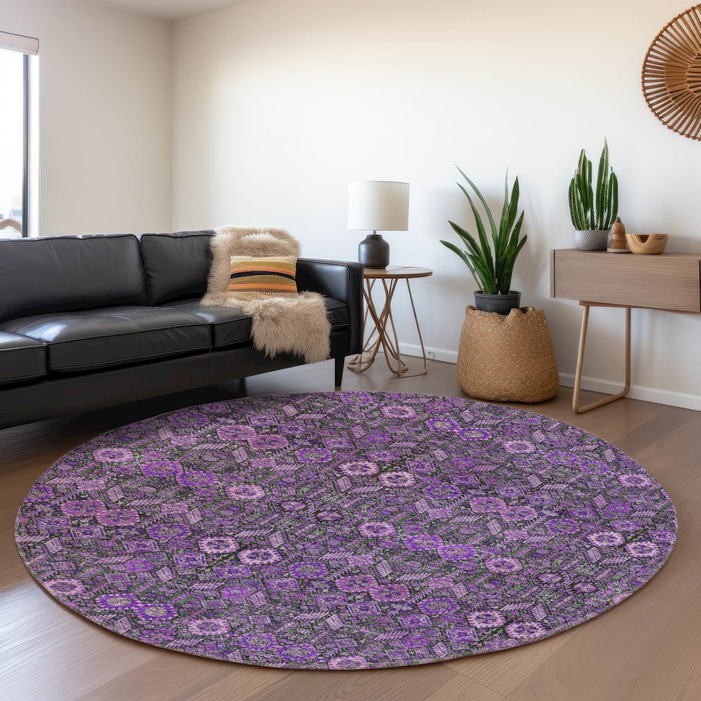 Premium Machine Washable Mayfield  Purple 8' x 8' Round Rug. Picture 5