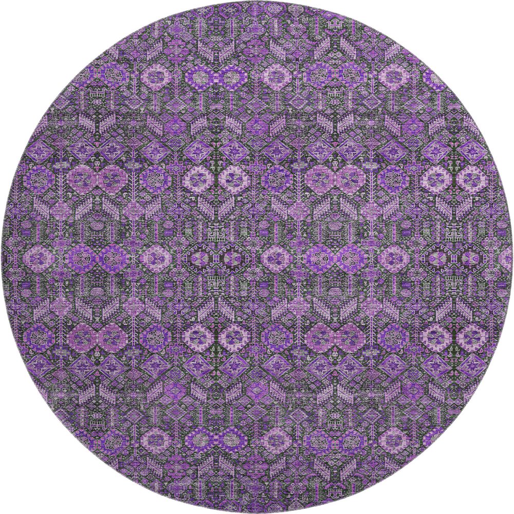 Premium Machine Washable Mayfield  Purple 8' x 8' Round Rug. Picture 1