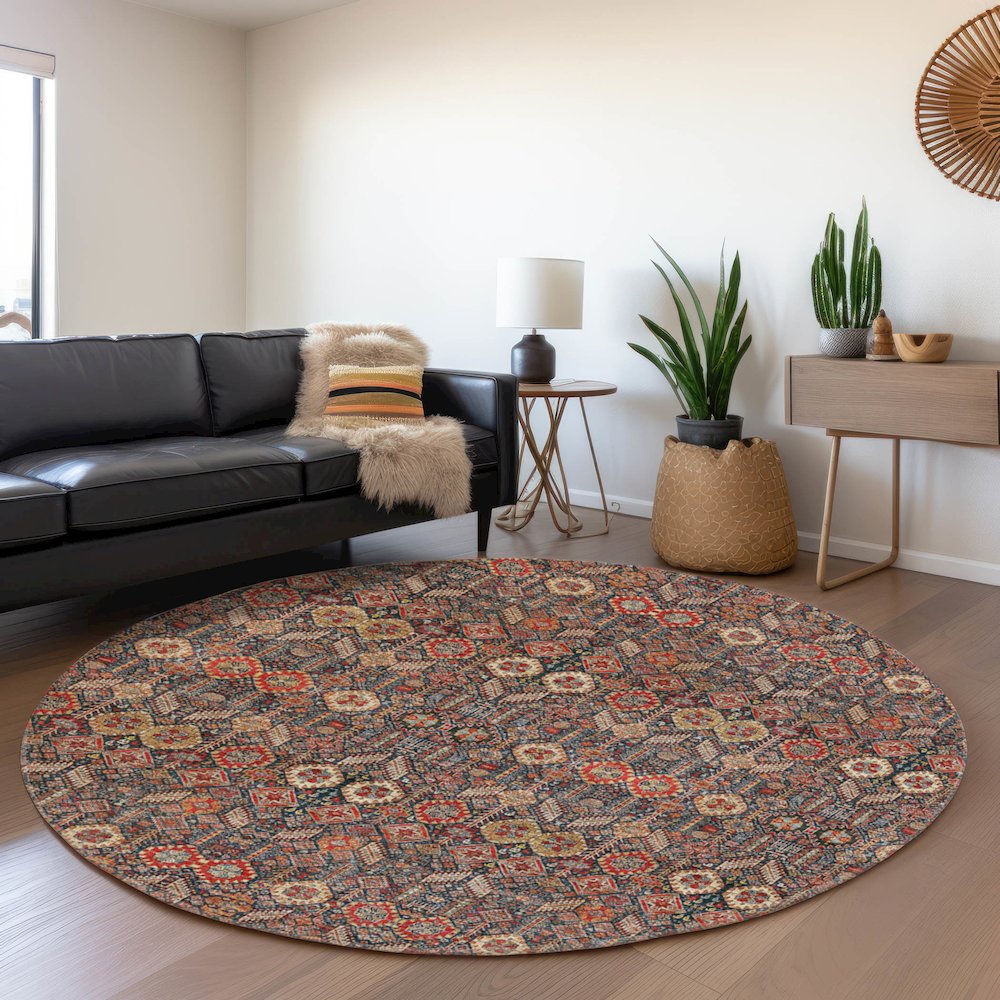 Premium Machine Washable Mayfield  Red 8' x 8' Round Rug. Picture 5
