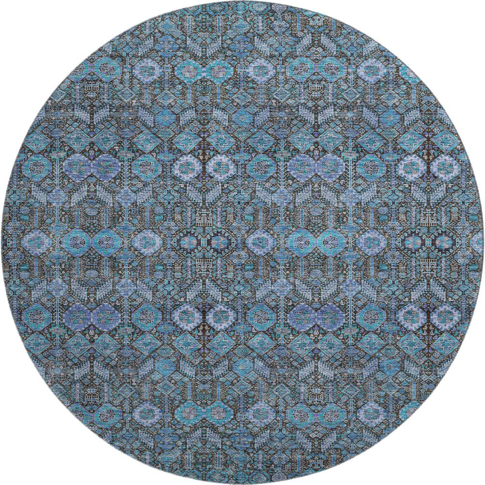 Premium Machine Washable Mayfield  Teal 8' x 8' Round Rug. Picture 1