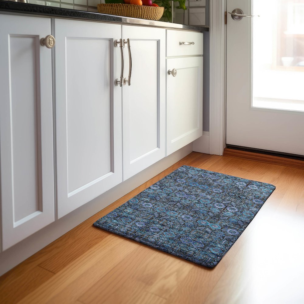 Premium Machine Washable Mayfield  Teal 1'8" x 2'6" Rug. Picture 5