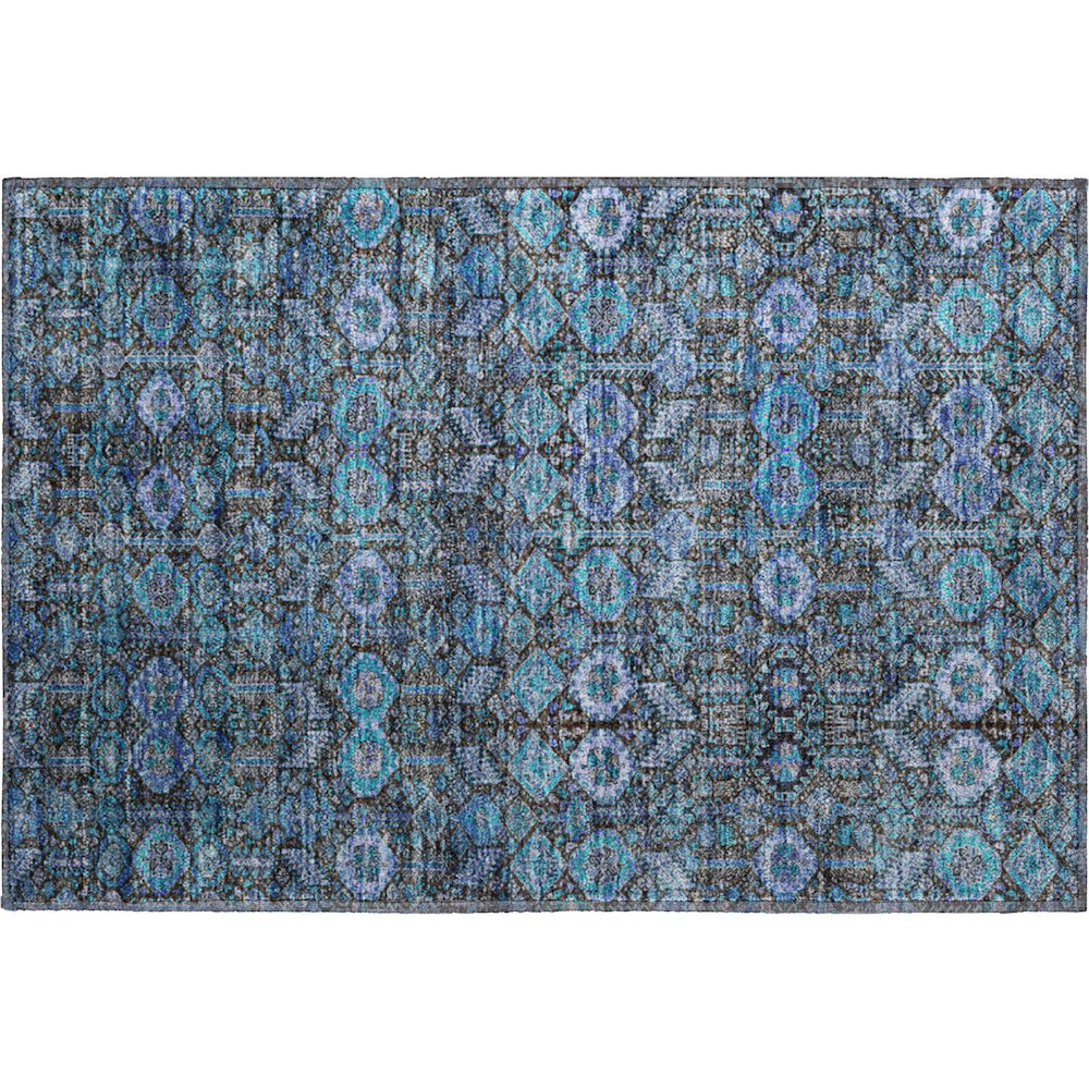 Premium Machine Washable Mayfield  Teal 1'8" x 2'6" Rug. Picture 1