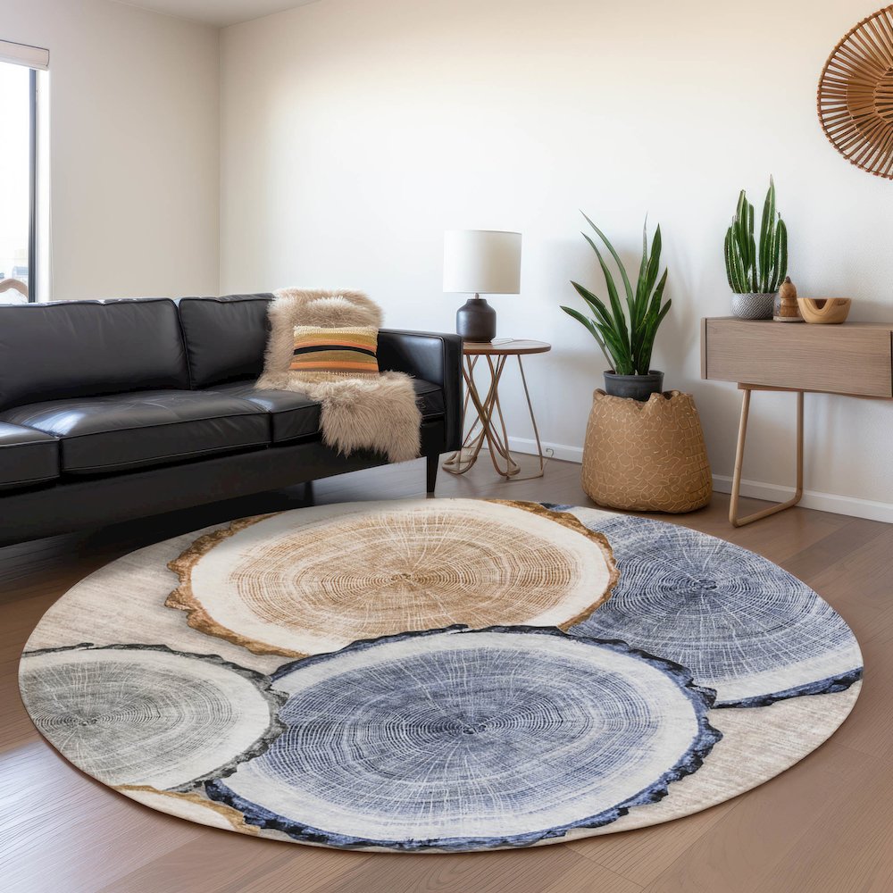 Premium Machine Washable Mayfield  Beige 8' x 8' Round Rug. Picture 5