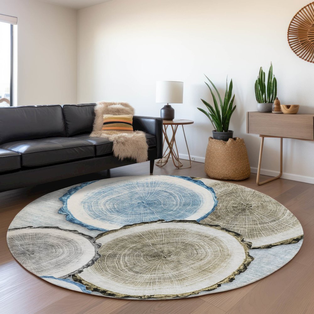 Premium Machine Washable Mayfield  Blue 8' x 8' Round Rug. Picture 5
