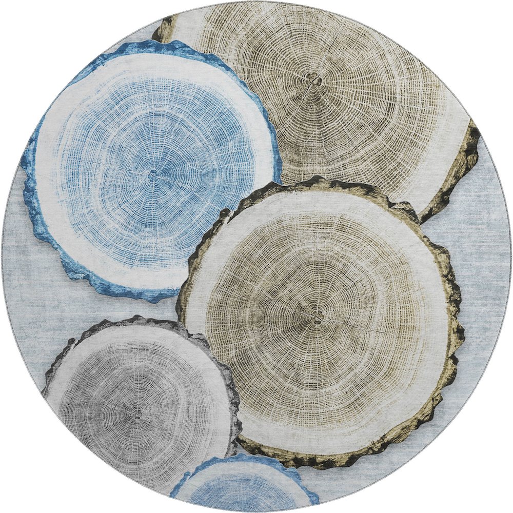 Premium Machine Washable Mayfield  Blue 8' x 8' Round Rug. Picture 1