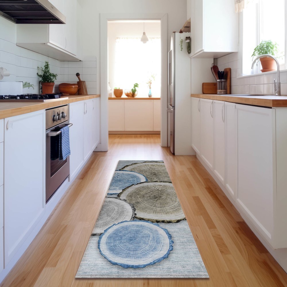 Premium Machine Washable Mayfield  Blue 2'3" x 7'6" Runner Rug. Picture 5