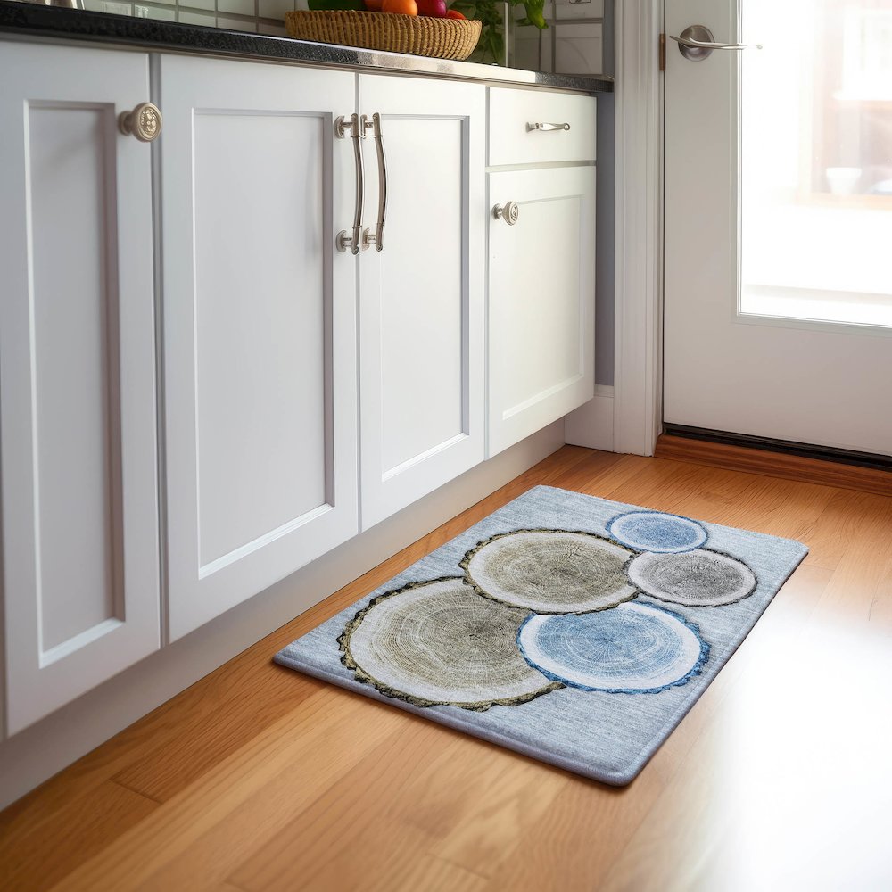 Premium Machine Washable Mayfield  Blue 1'8" x 2'6" Rug. Picture 5