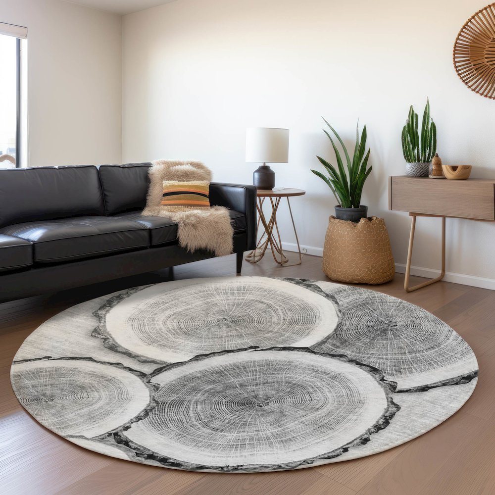 Premium Machine Washable Mayfield  Gray 8' x 8' Round Rug. Picture 5