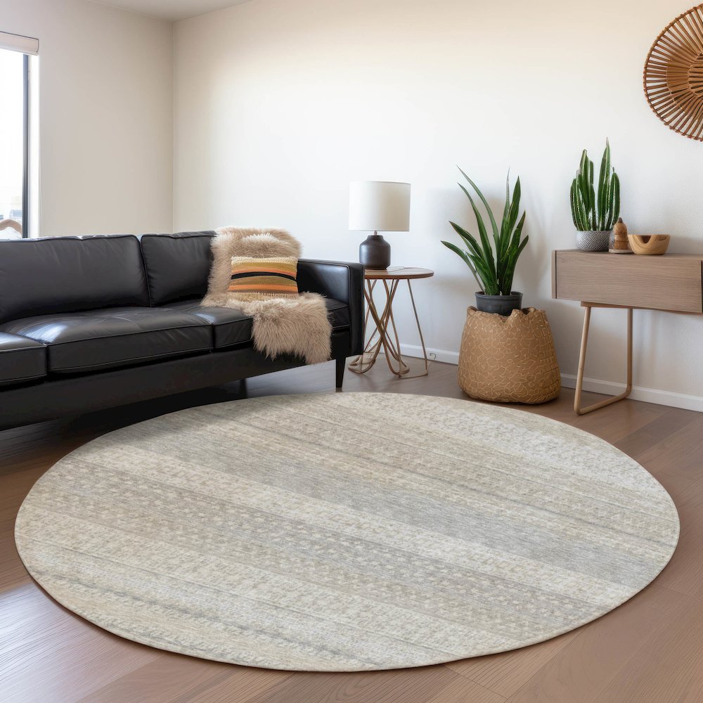 Premium Machine Washable Mayfield  Ivory 8' x 8' Round Rug. Picture 5