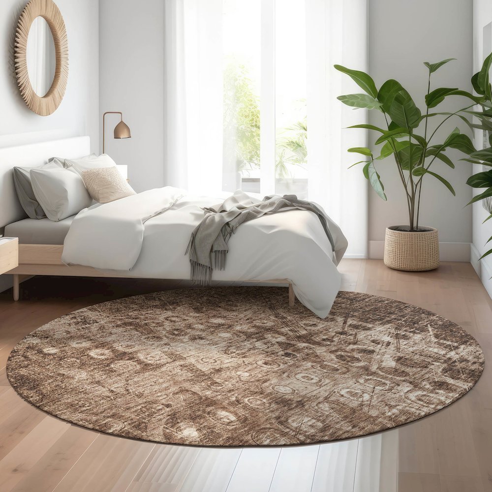 Premium Machine Washable Mayfield  Chocolate 8' x 8' Round Rug. Picture 5