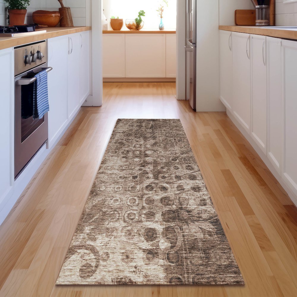 Premium Machine Washable Mayfield  Chocolate 2'3" x 7'6" Runner Rug. Picture 5