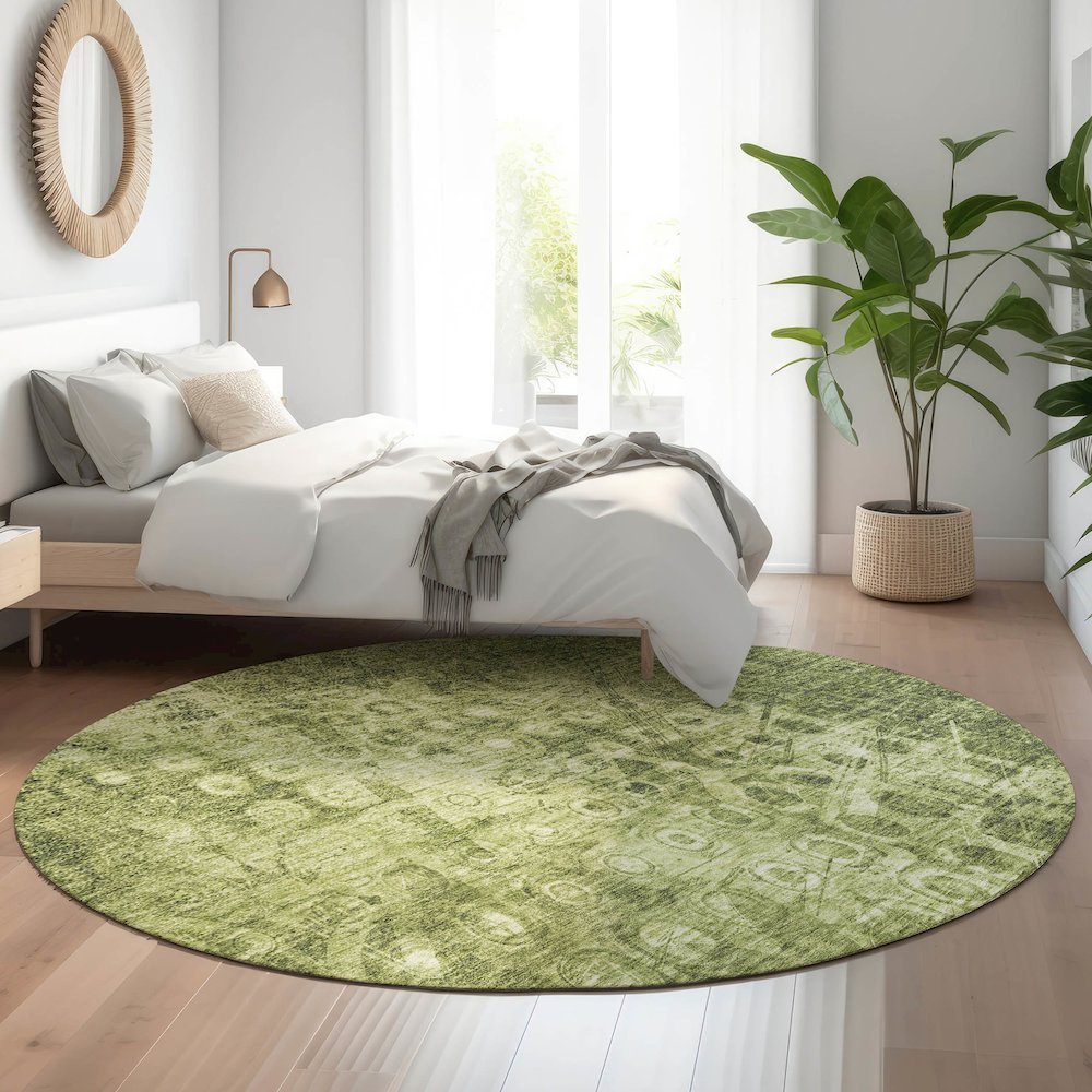 Premium Machine Washable Mayfield  Olive 8' x 8' Round Rug. Picture 5