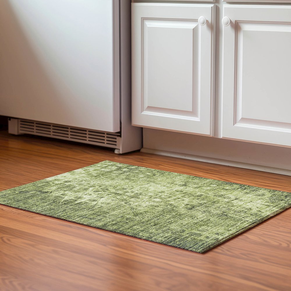 Premium Machine Washable Mayfield  Olive 1'8" x 2'6" Rug. Picture 5
