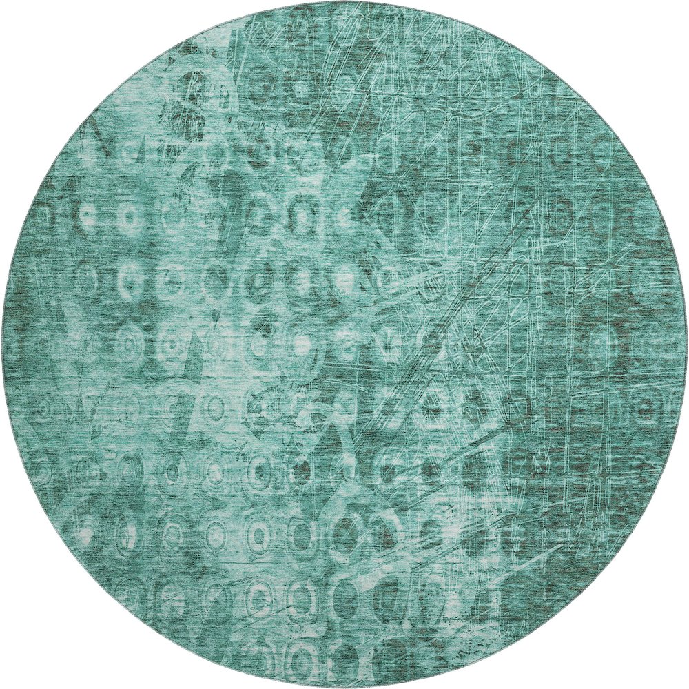 Premium Machine Washable Mayfield  Teal 8' x 8' Round Rug. Picture 1