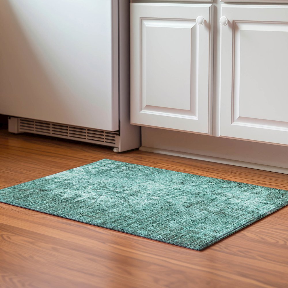 Premium Machine Washable Mayfield  Teal 1'8" x 2'6" Rug. Picture 5