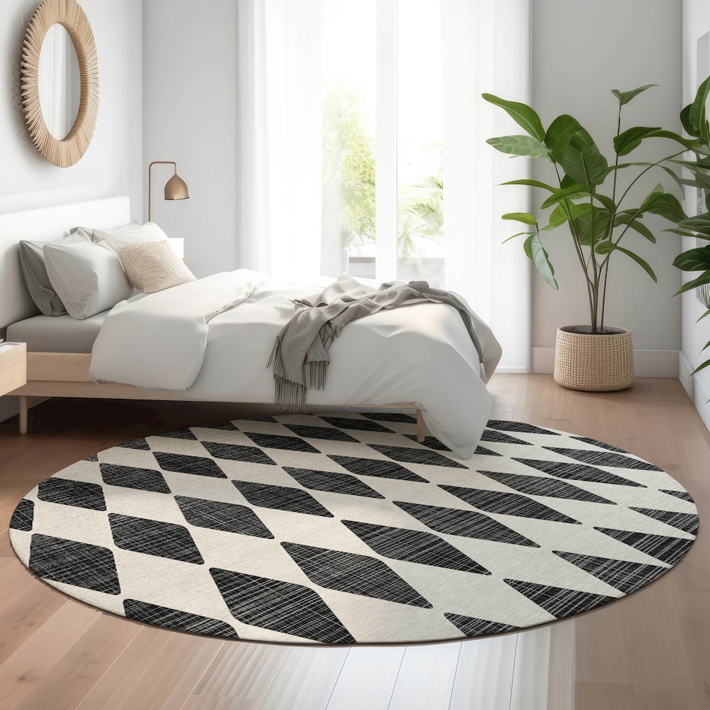 Premium Machine Washable Mayfield  Black 8' x 8' Round Rug. Picture 5