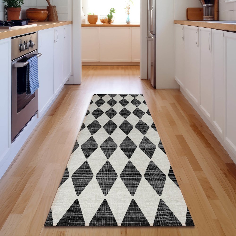 Premium Machine Washable Mayfield  Black 2'3" x 7'6" Runner Rug. Picture 5