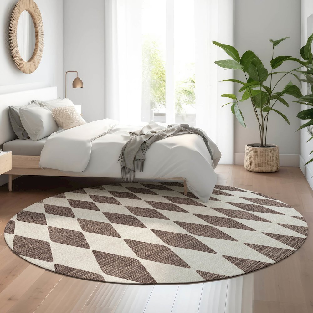 Premium Machine Washable Mayfield  Brown 8' x 8' Round Rug. Picture 5