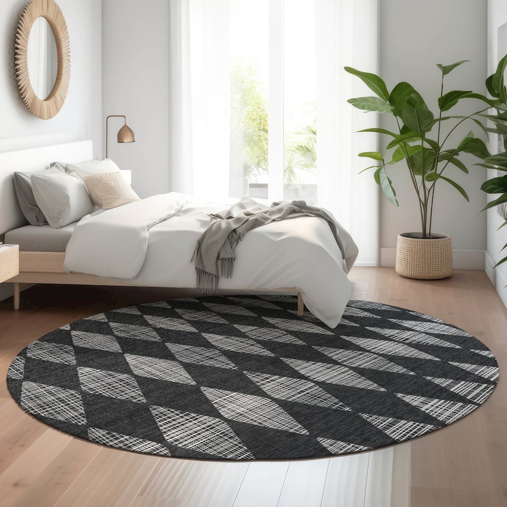 Premium Machine Washable Mayfield  Charcoal 8' x 8' Round Rug. Picture 5