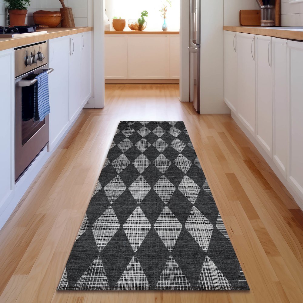 Premium Machine Washable Mayfield  Charcoal 2'3" x 7'6" Runner Rug. Picture 5