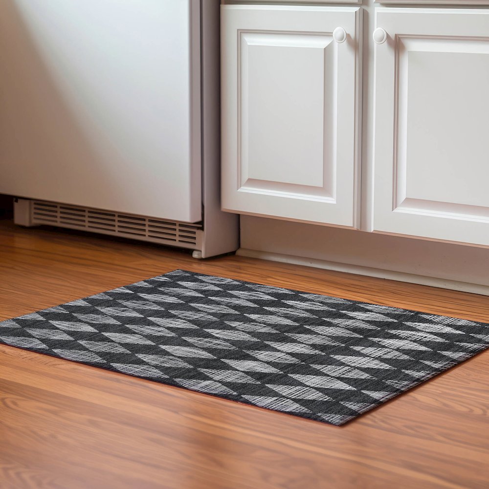 Premium Machine Washable Mayfield  Charcoal 1'8" x 2'6" Rug. Picture 5