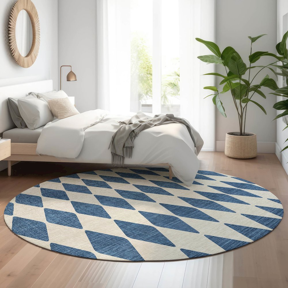 Premium Machine Washable Mayfield  Navy 8' x 8' Round Rug. Picture 5