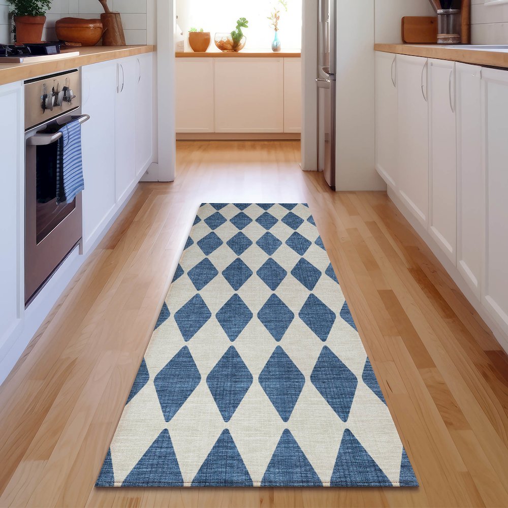 Premium Machine Washable Mayfield  Navy 2'3" x 7'6" Runner Rug. Picture 5